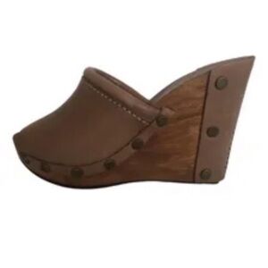 See by Chloe Leather Wooden Open Toes Wedge Clogs